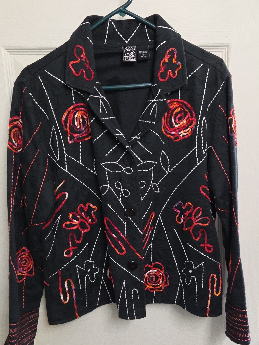 Black Embroidered Floral Blazer